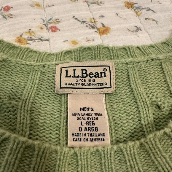 L. L. Bean Men's Wool Blend Cable Knit Sweater Olive Green Size Large Fisherman - Picture 2 of 7